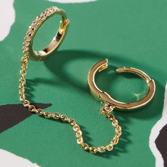 🆕 Anthropologie Louisa Huggie Hoop Crystal-Accented Chain Ear Cuff Earrings - Picture 4 of 10